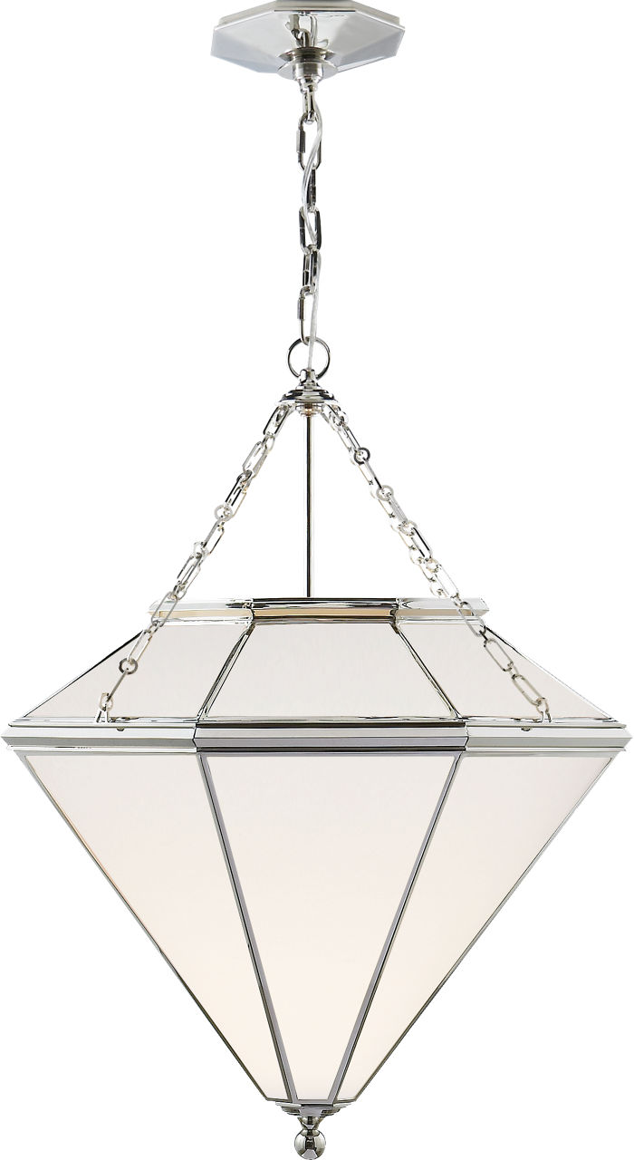 Cannes Pendant in Polished Nickel with White Glass