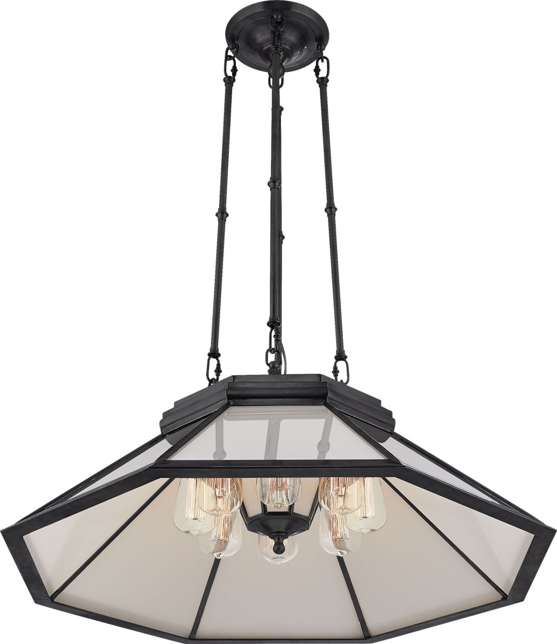 Rivington Medium Eight-Paneled Chandelier in Bronze with White Glass