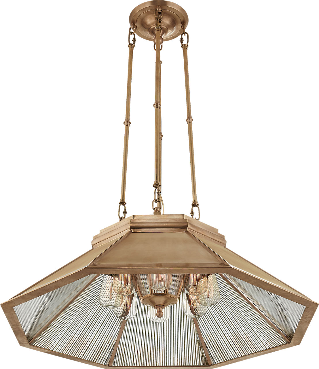 Rivington Medium Eight-Paneled Chandelier in Natural Brass with Antiqued Ribbed Mirror