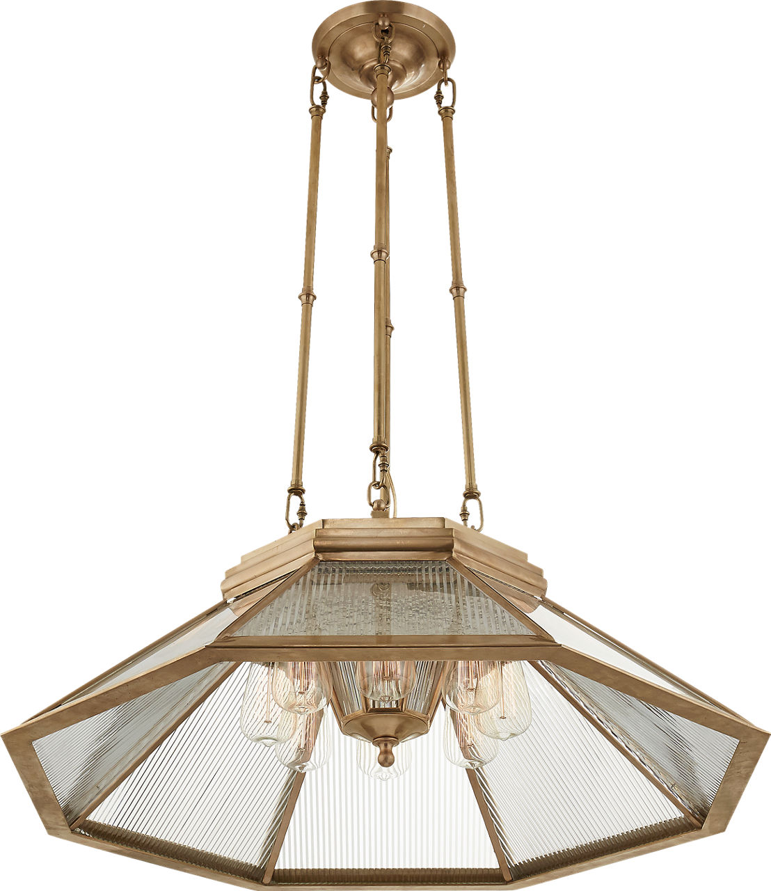 Rivington Medium Eight-Paneled Chandelier in Natural Brass with Clear Glass