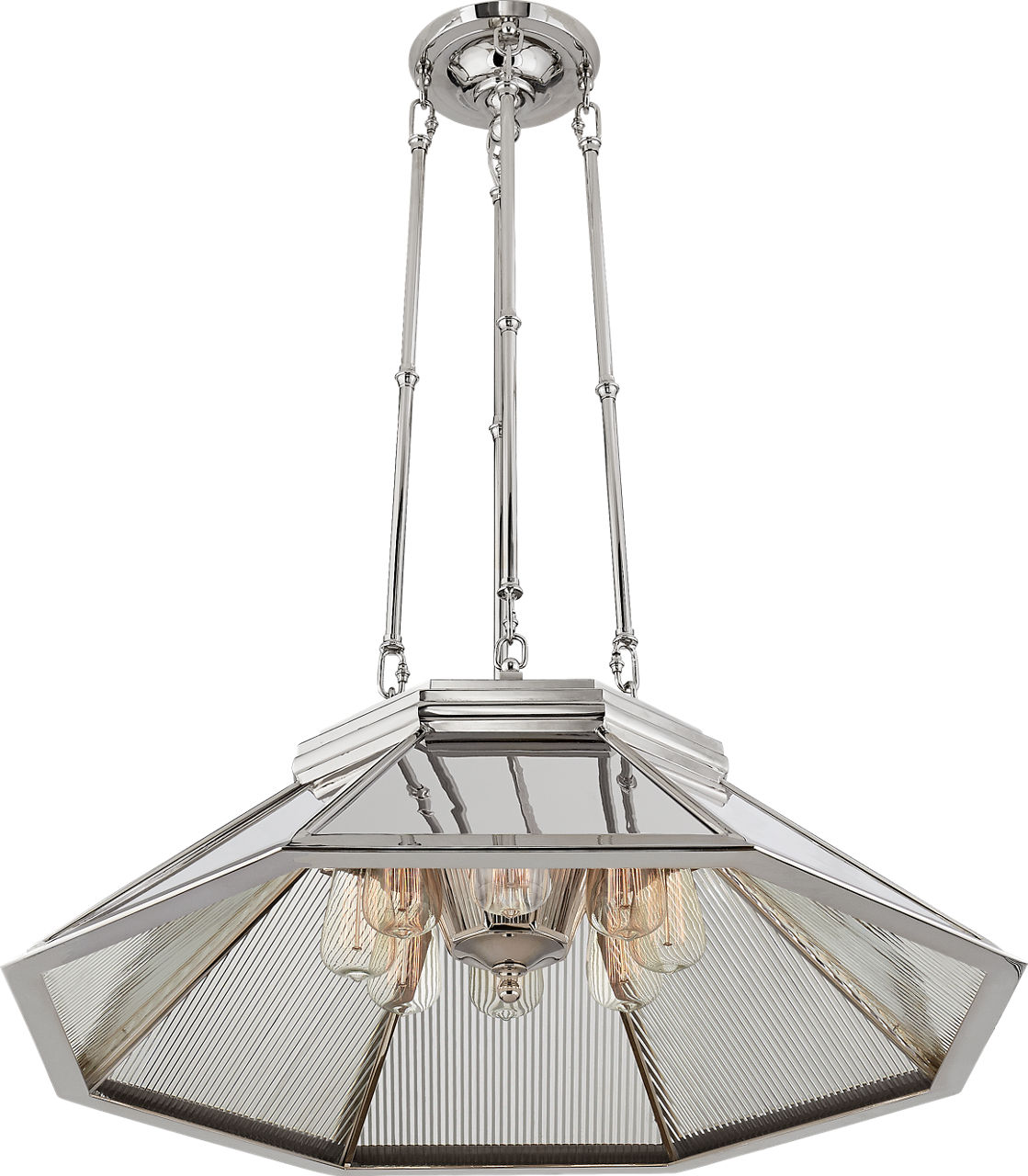 Rivington Medium Eight-Paneled Chandelier in Polished Nickel with Ribbed Mirror