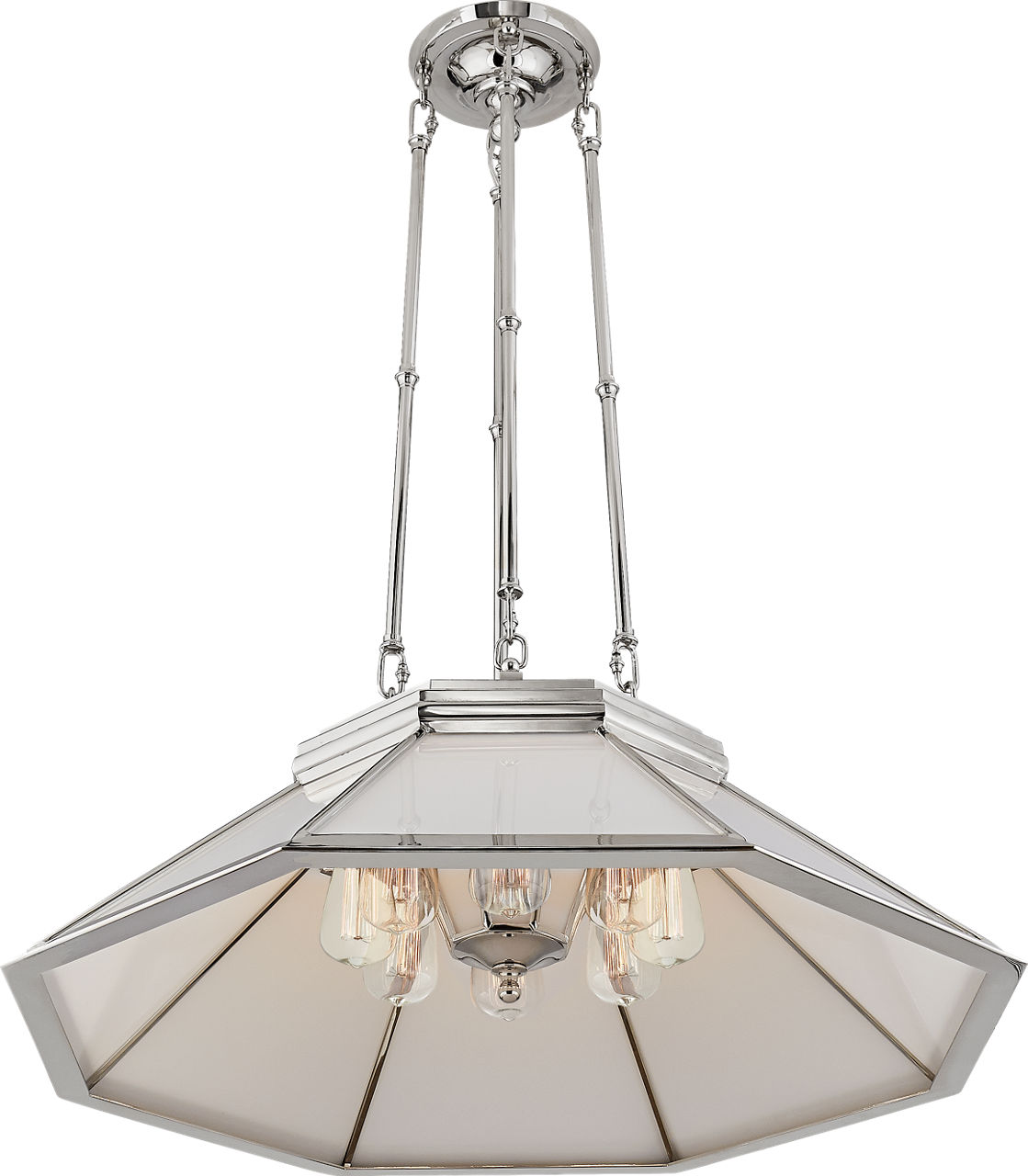 Rivington Medium Eight-Paneled Chandelier in Polished Nickel with White Glass