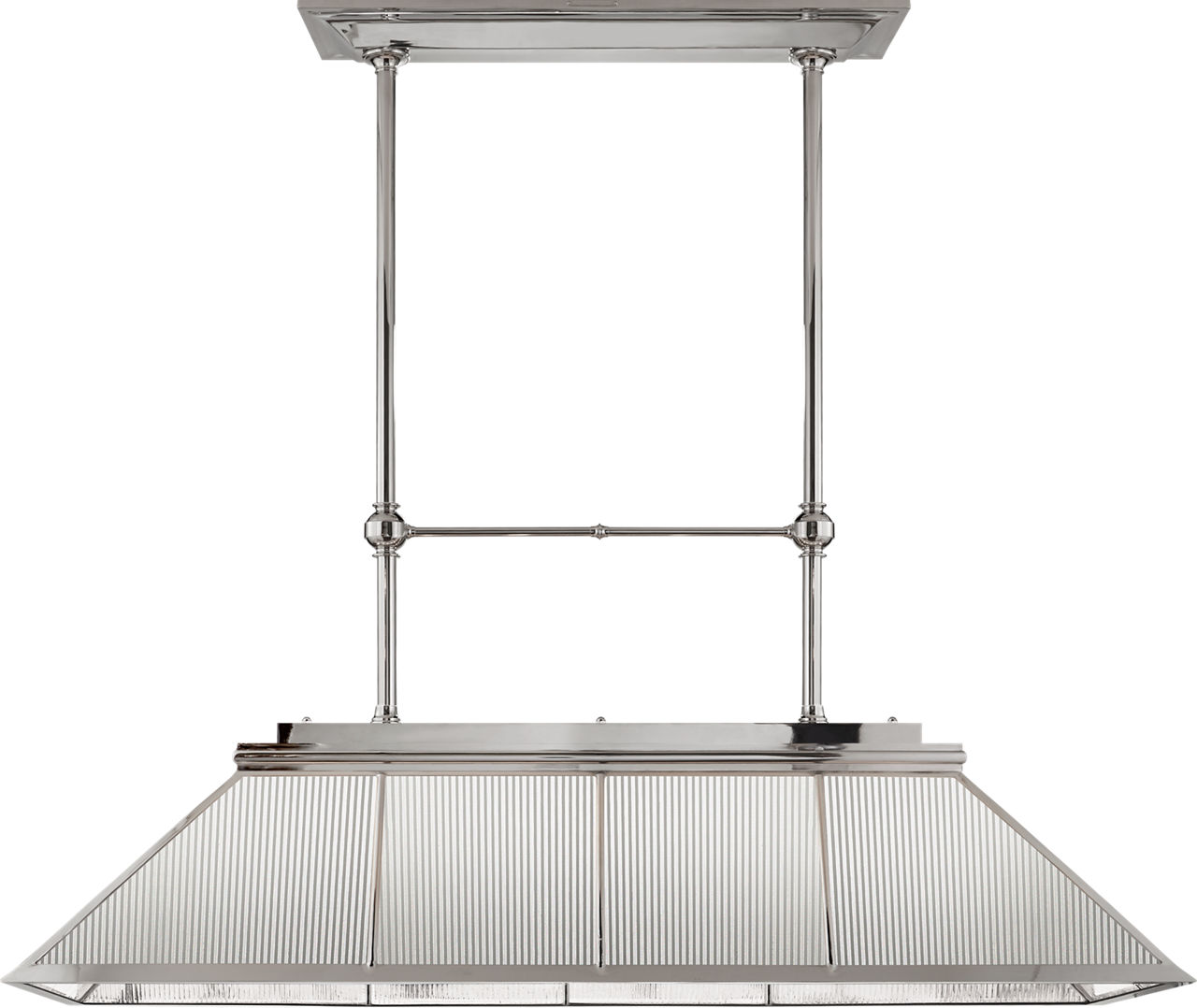 Rivington Large Billiard Chandelier in Polished Nickel with Clear Ribbed Glass