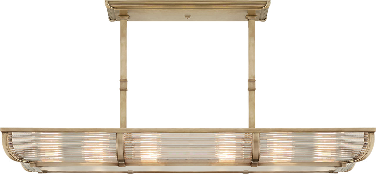 Perry Medium Linear Pendant in Natural Brass and Glass Rods with White Glass