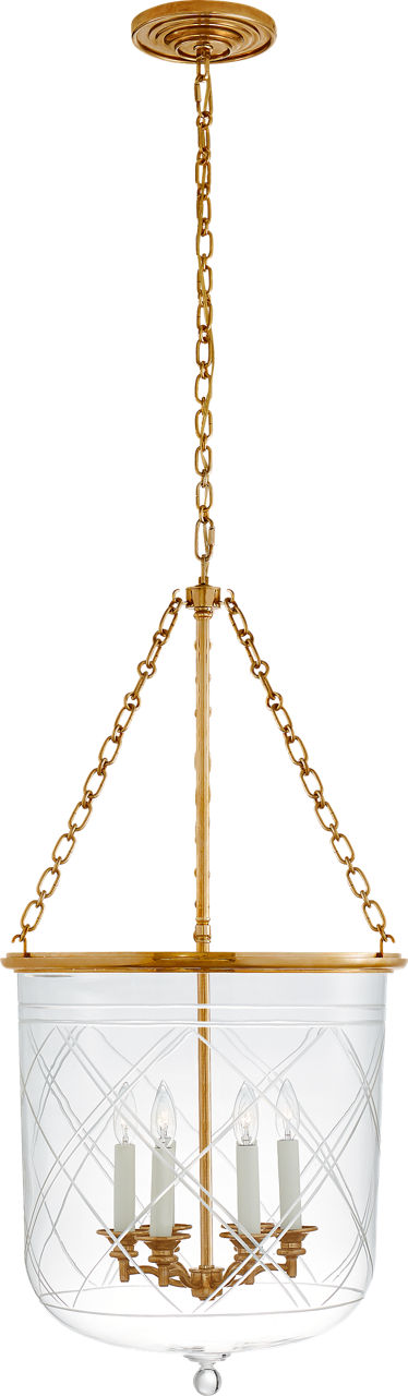 Cambridge Large Smoke Bell Lantern in Natural Brass with Clear Glass