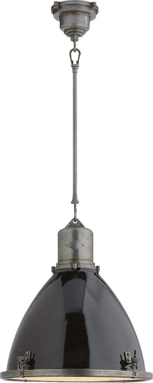 Fulton Medium Pendant in Industrial Steel with Black Enamel Shade