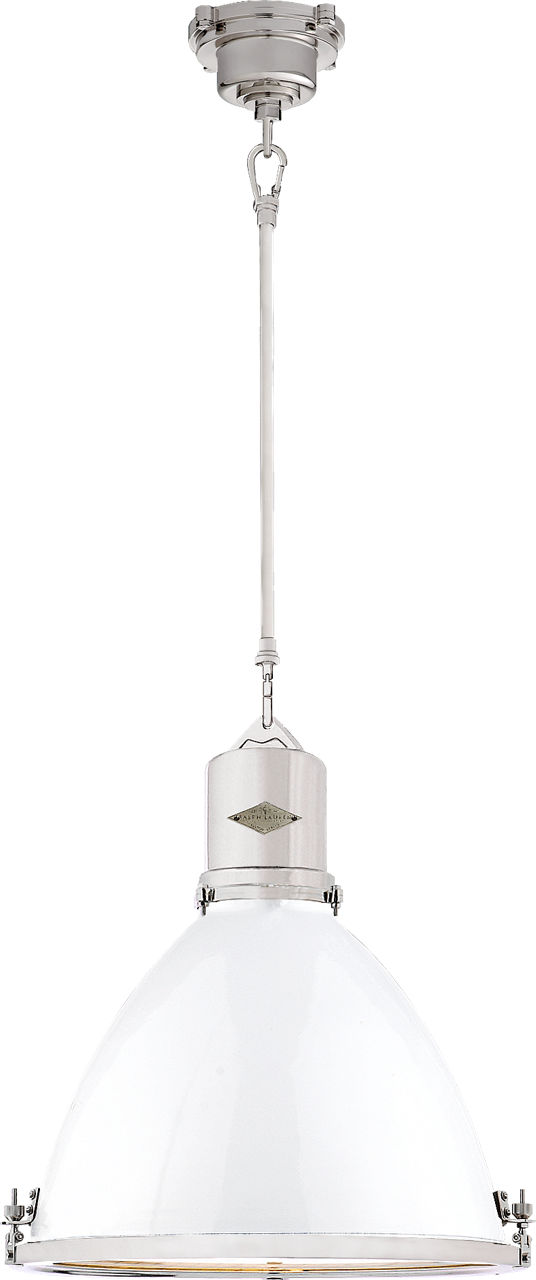 Fulton Medium Pendant in Polished Nickel with White Enamel Shade