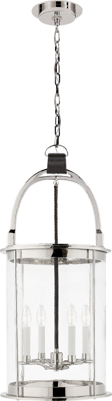 Westbury Lantern in Polished Nickel and Chocolate Leather