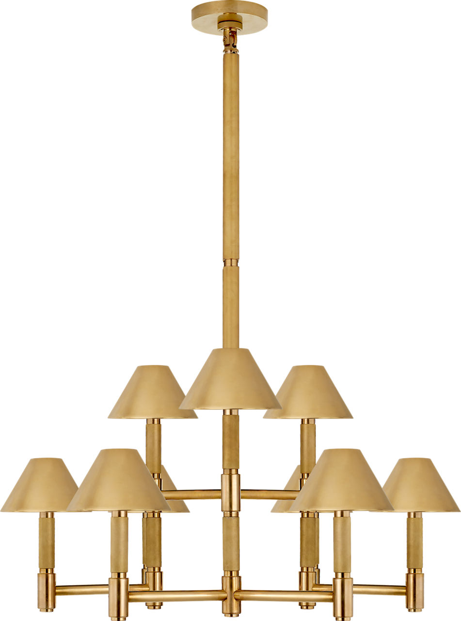 Barrett Medium Knurled Chandelier in Natural Brass with Natural Brass Shades