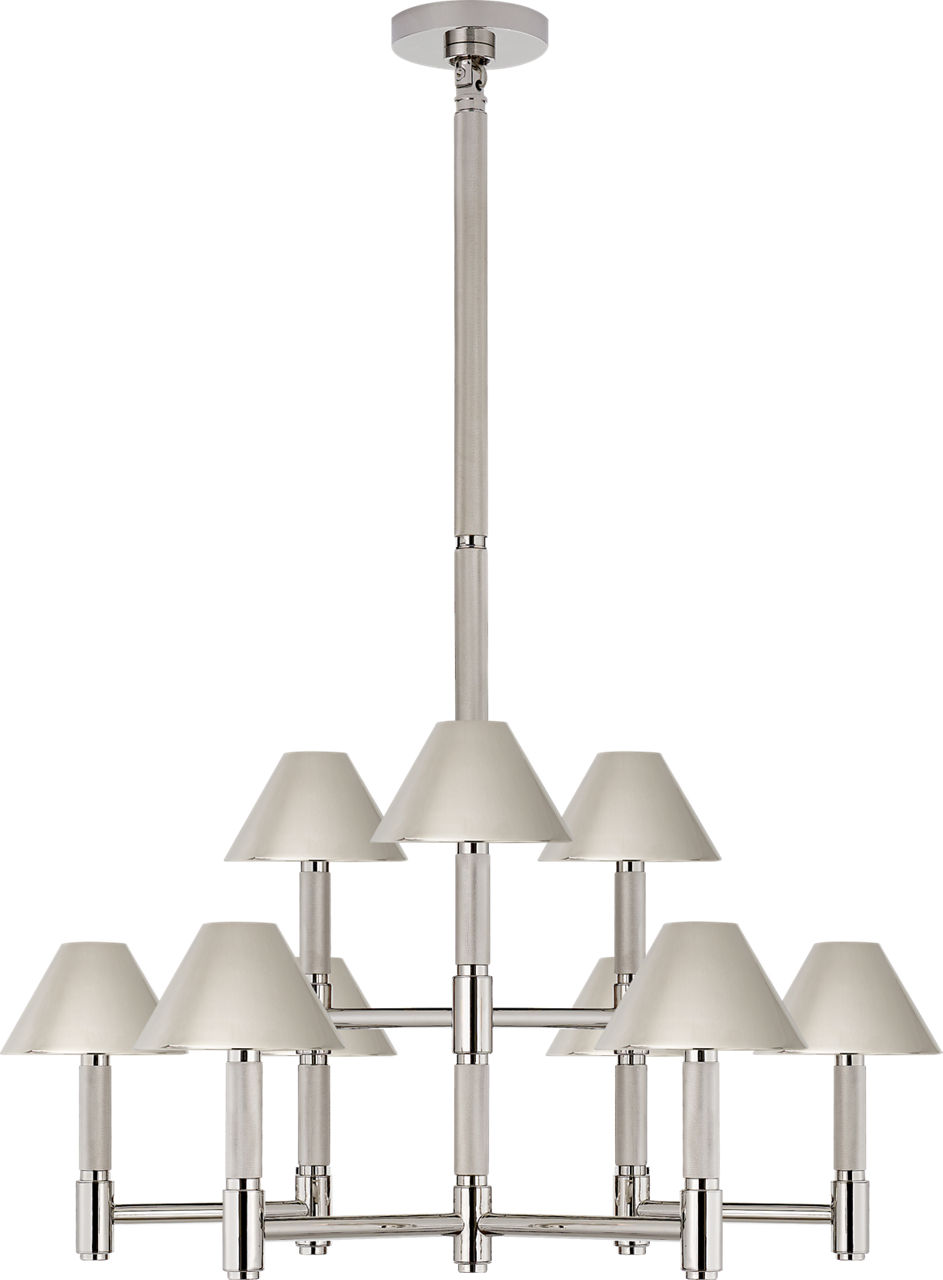 Barrett Medium Knurled Chandelier in Polished Nickel with Polished Nickel Shades
