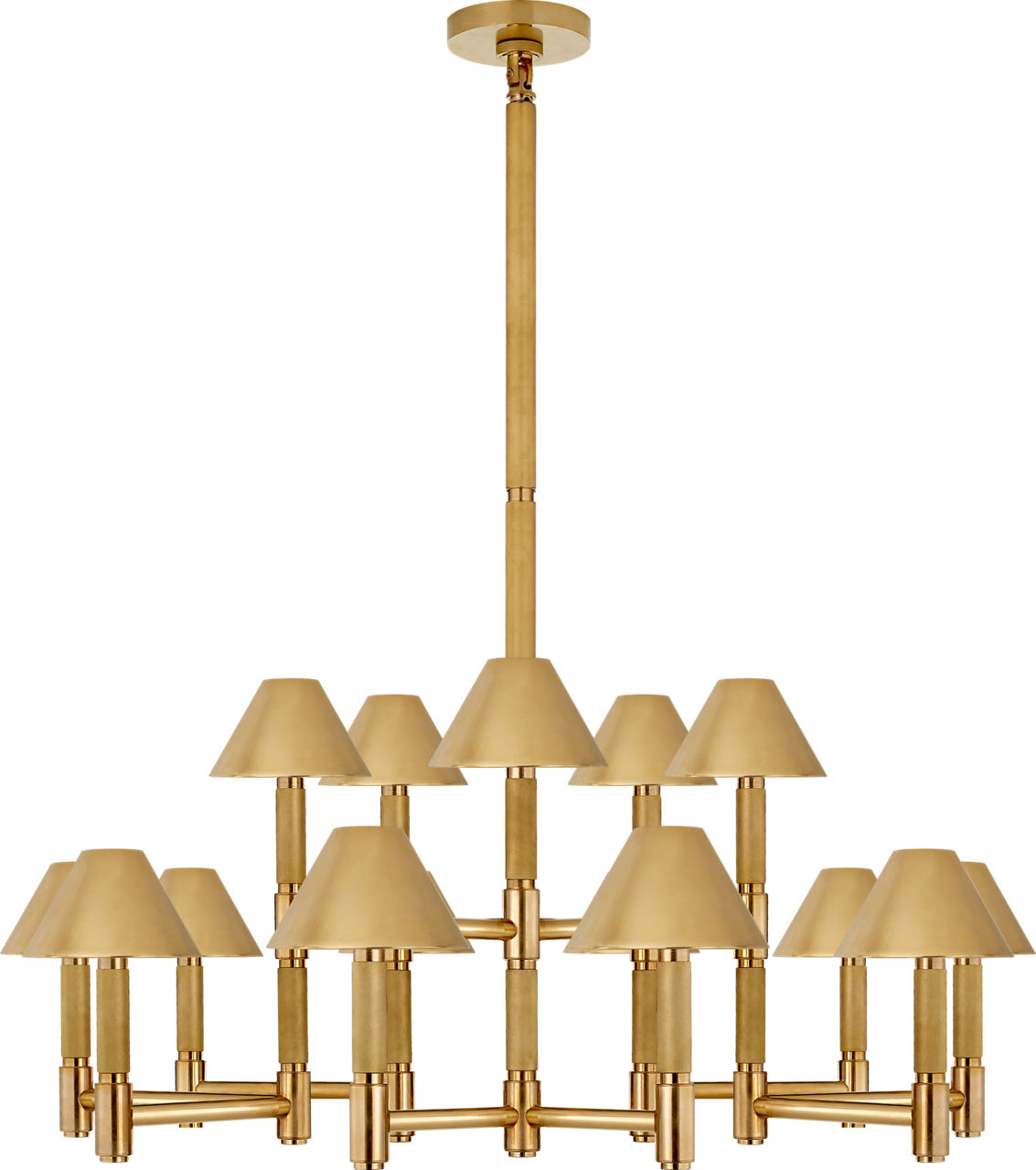 Barrett Large Knurled Chandelier in Natural Brass with Natural Brass Shades