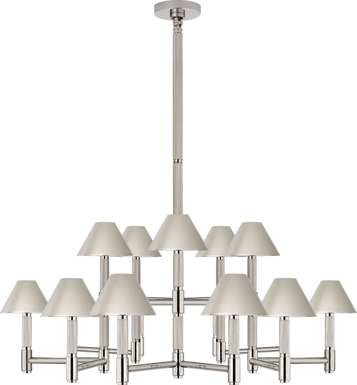 Barrett Large Knurled Chandelier in Polished Nickel with Polished Nickel Shades