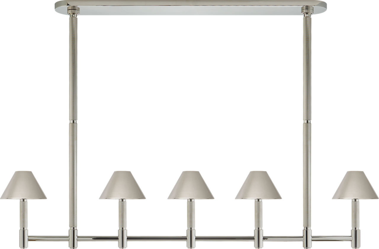 Barrett Large Knurled Linear Chandelier in Polished Nickel with Polished Nickel Shades