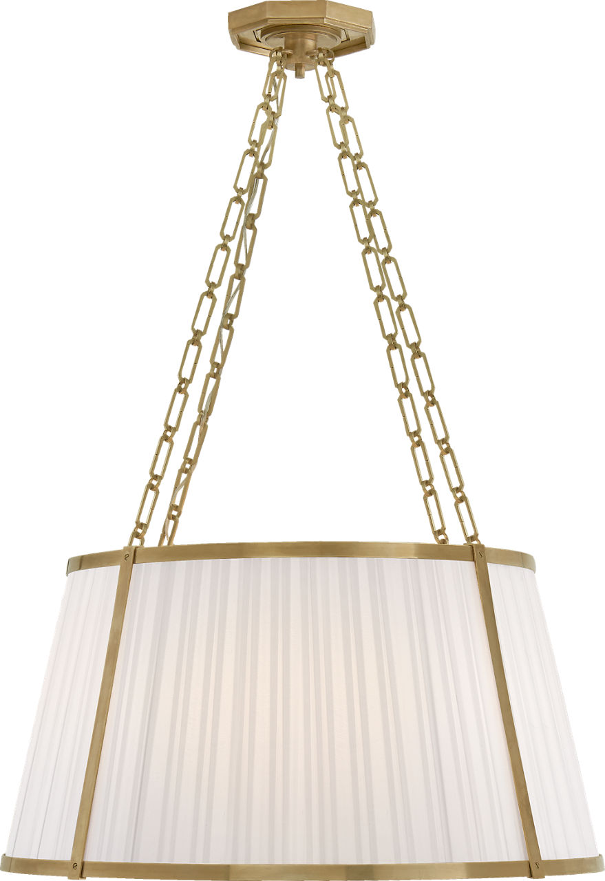 Windsor Large Hanging Shade in Natural Brass with Boxpleat Silk Shade