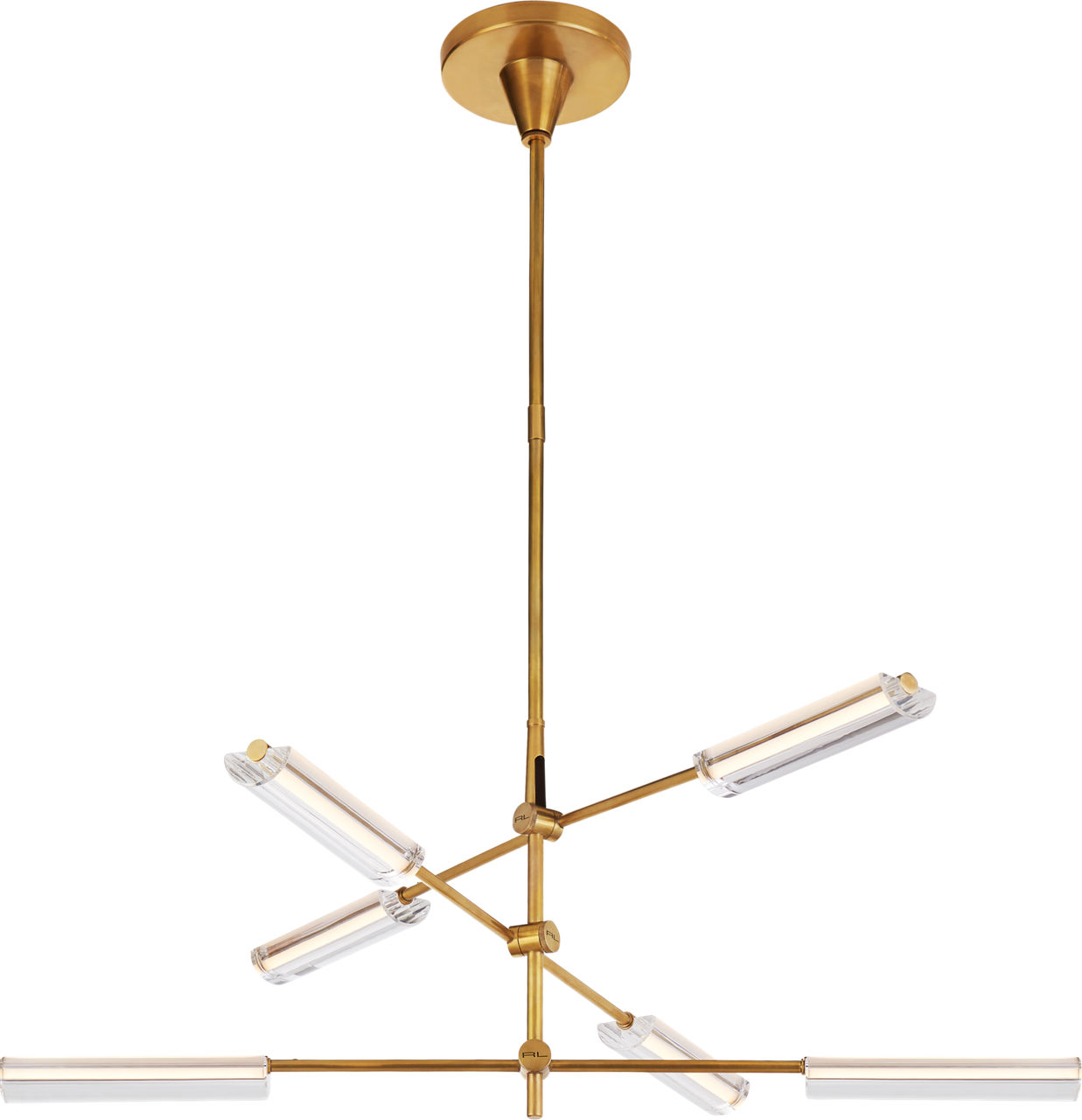 Daley Medium Six Light Chandelier in Natural Brass with Clear Acrylic