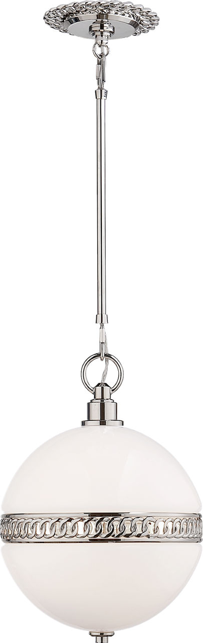 Hendricks Small Globe Pendant in Polished Nickel with White Glass
