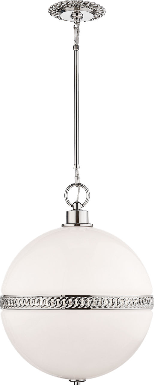 Hendricks Large Globe Pendant in Polished Nickel with White Glass