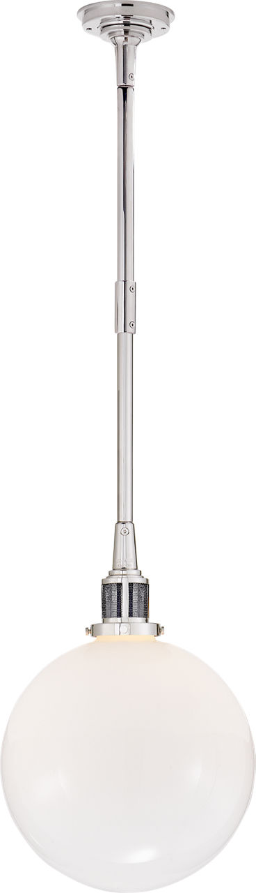 McCarren Small Globe Pendant in Polished Nickel with White Glass