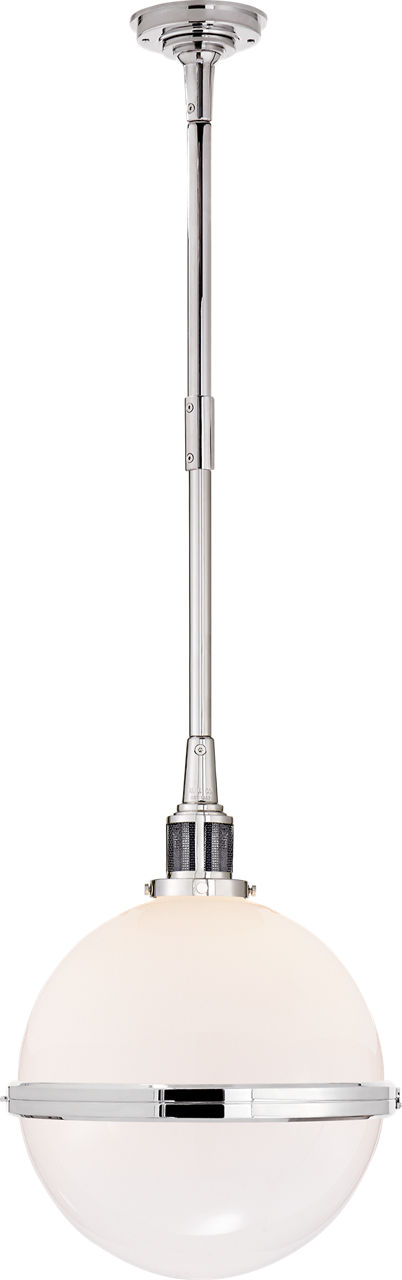McCarren Large Globe Pendant in Polished Nickel with White Glass