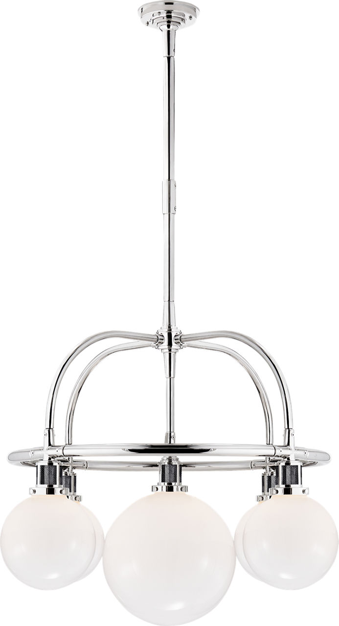 McCarren Single Tier Chandelier in Polished Nickel with White Glass