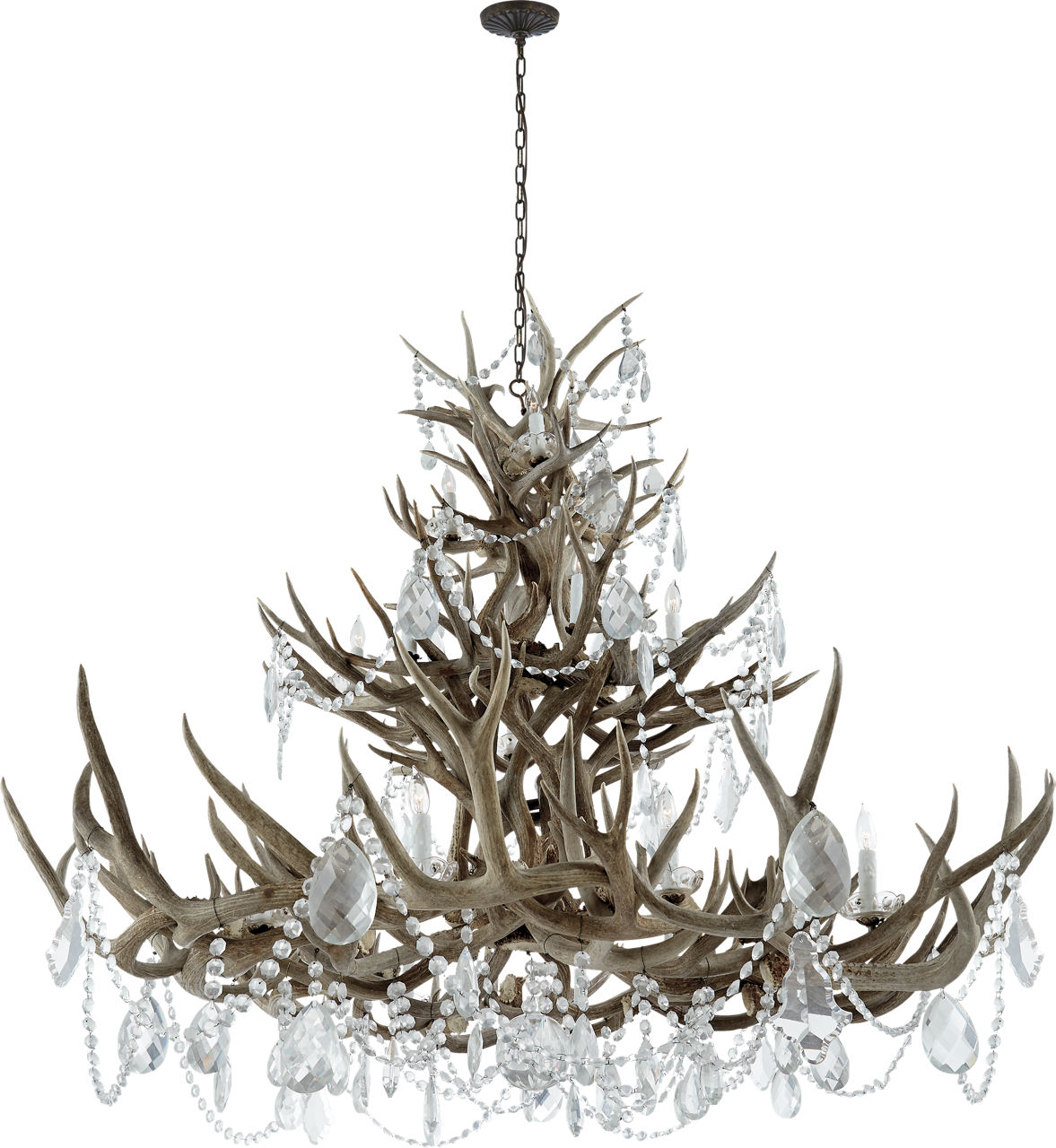 Straton Triple Tier Chandelier in Natural Bone with Antiqued Crystal