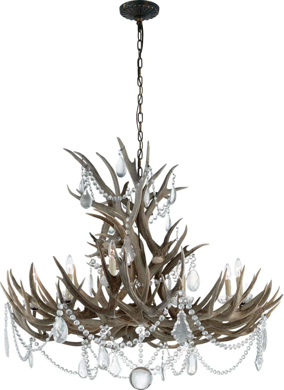 Straton Wide Chandelier in Natural Bone with Antiqued Crystal