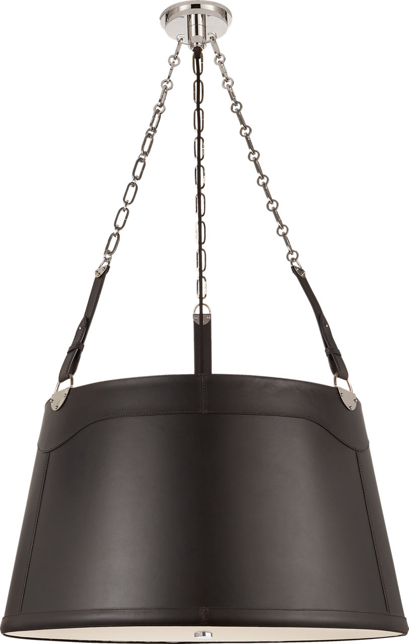 Karlie Large Hanging Shade in Polished Nickel with Chocolate Leather Shade and Acrylic Diffuser