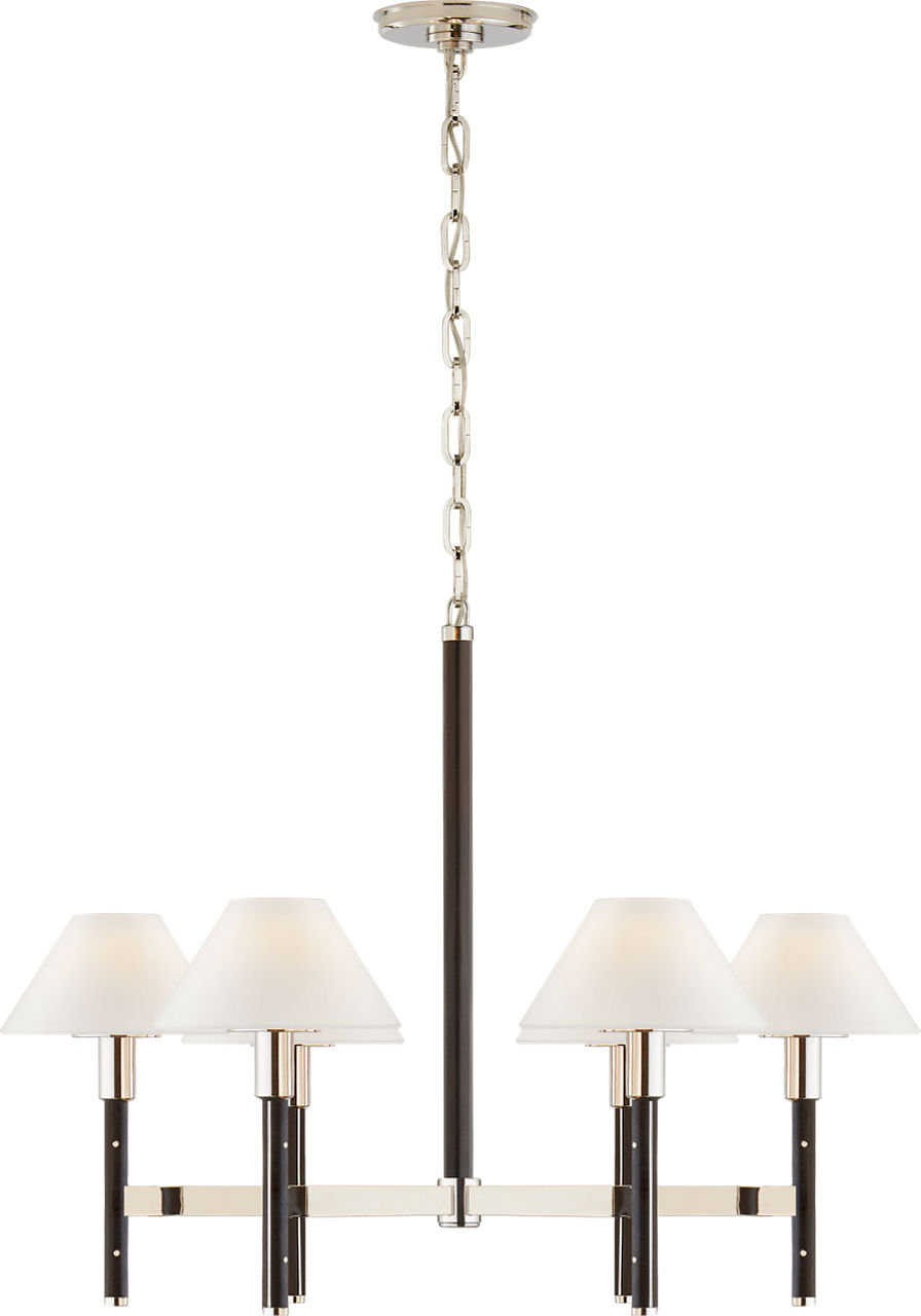 Radford Medium Chandelier in Polished Nickel and Black Ebony with Linen Shades
