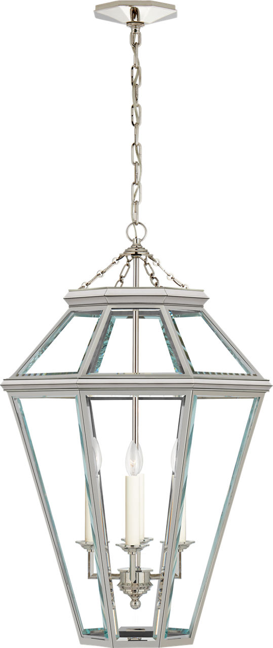 Edmund Medium Lantern in Polished Nickel with Clear Beveled Glass