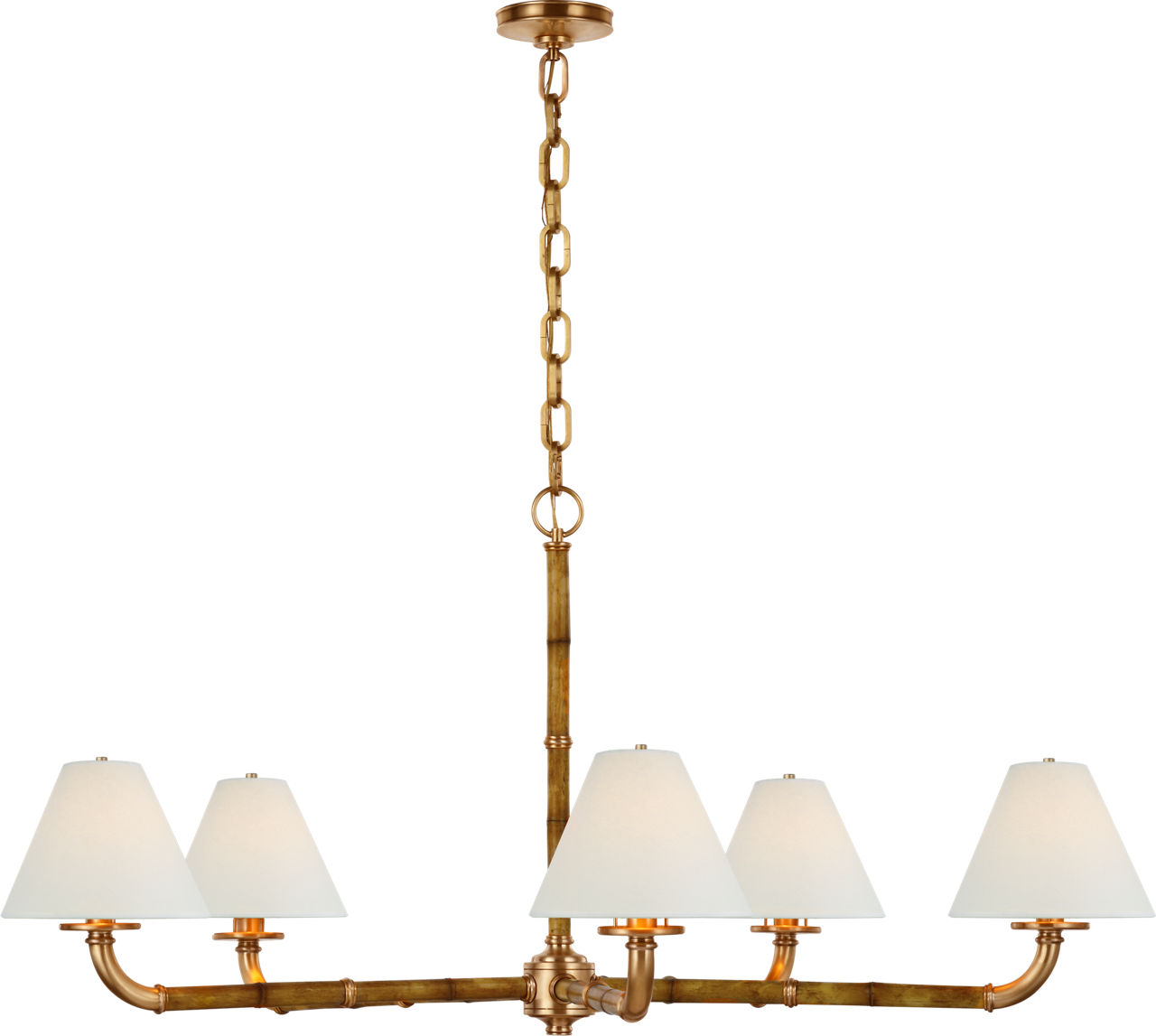 Dalfern Large Chandelier in Waxed Bamboo and Natural Brass with White Parchment Shades