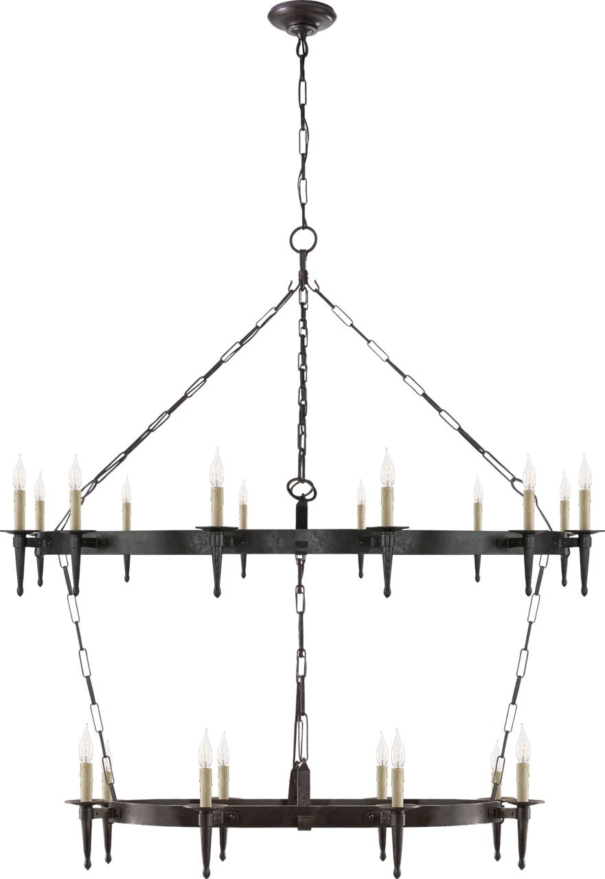 Branson Large Two-Tier Ring Torch Chandelier in Aged Iron