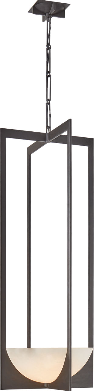 Michaela Small Elongated Chandelier in Aged Iron and Alabaster