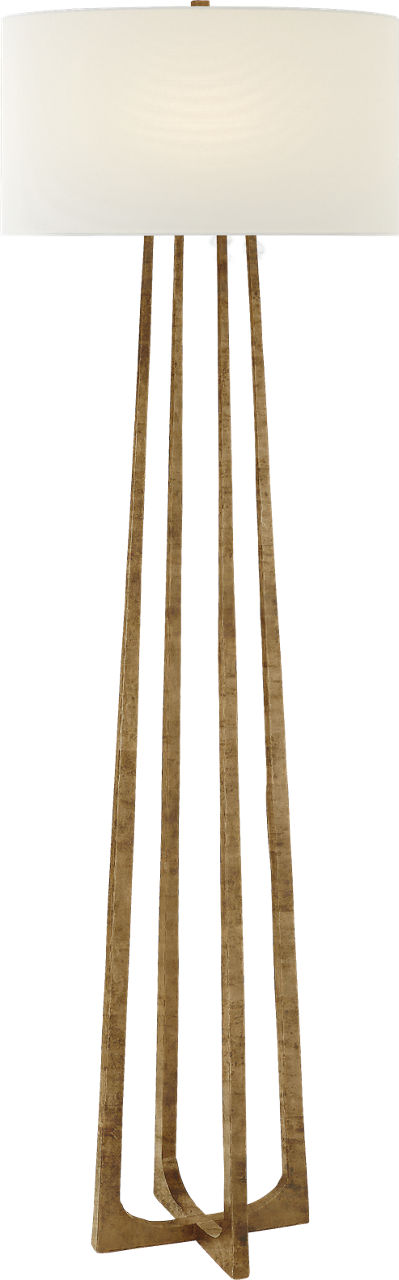 Scala Large Hand-Forged Floor Lamp in Gilded Iron with Linen Shade