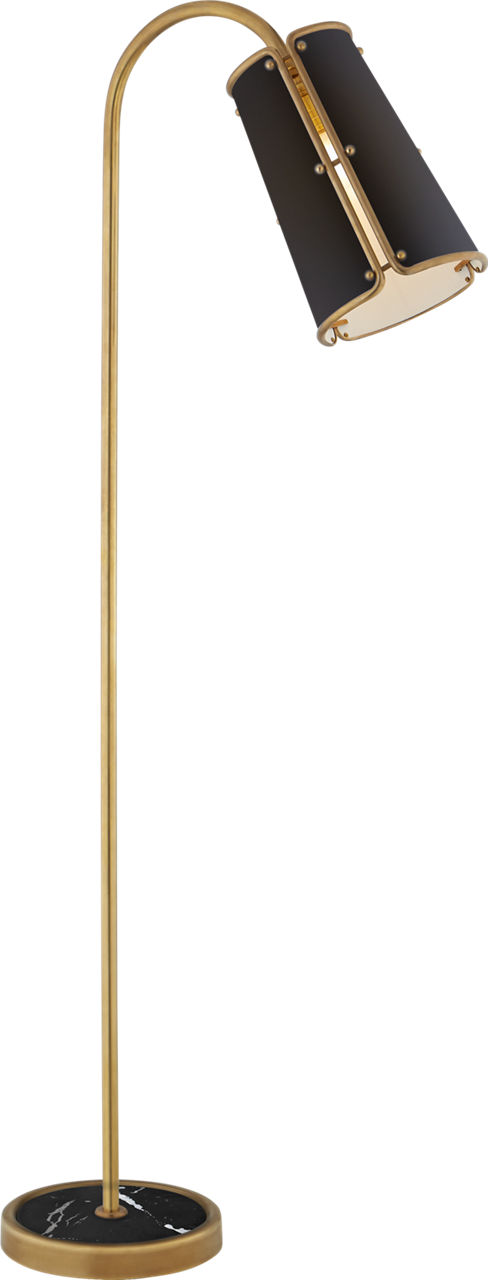 Hastings Medium Floor Lamp in Hand-Rubbed Antique Brass with Black Shade