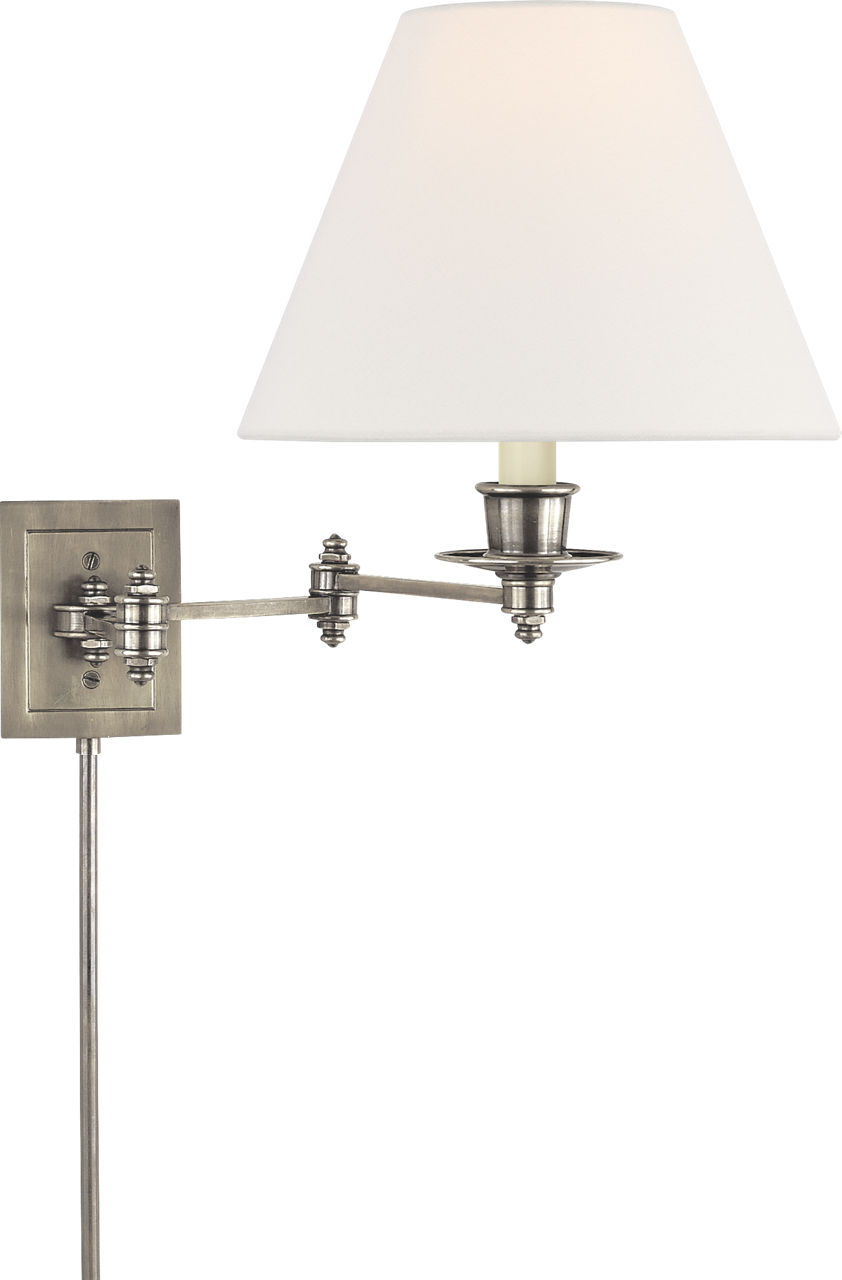 Triple Swing Arm Wall Lamp in Antique Nickel with Linen Shade