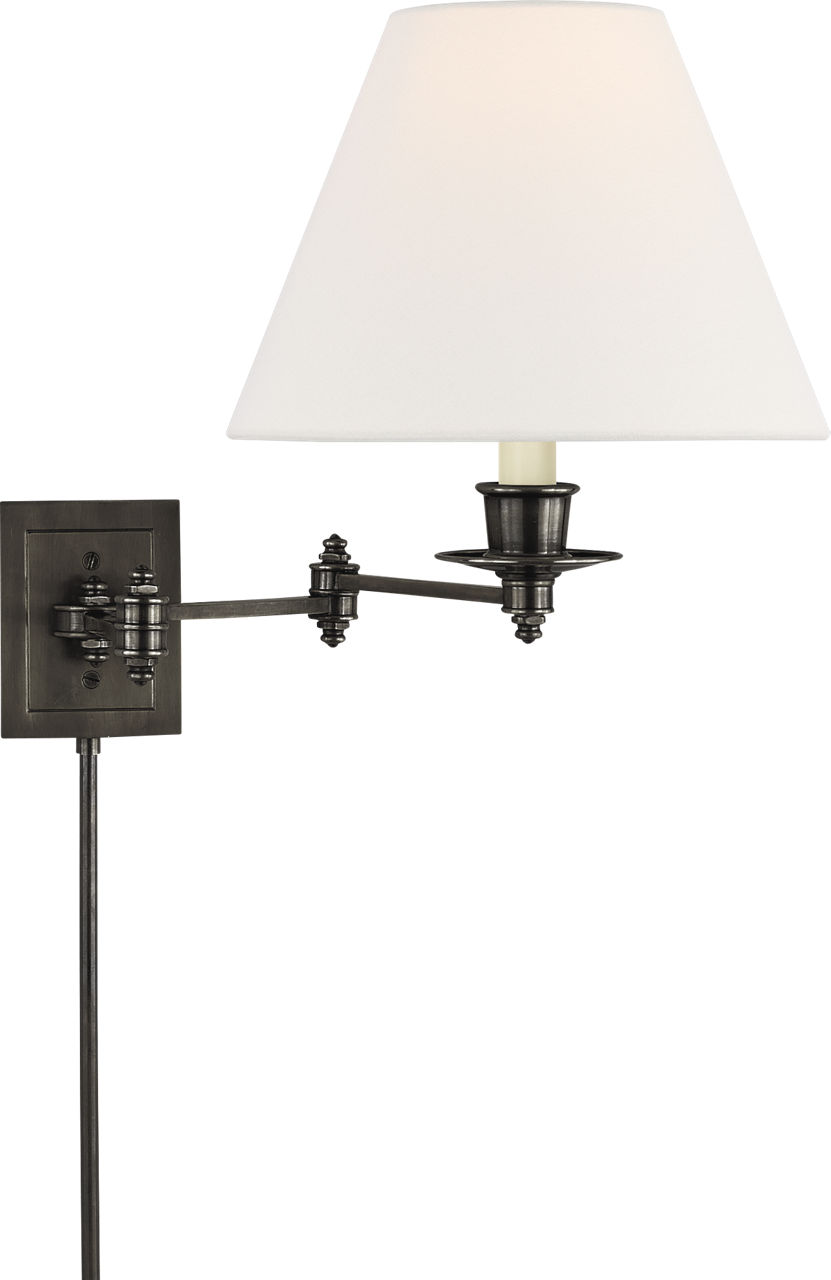 Triple Swing Arm Wall Lamp in Bronze with Linen Shade
