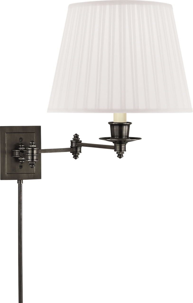 Triple Swing Arm Wall Lamp in Bronze with Silk Shade