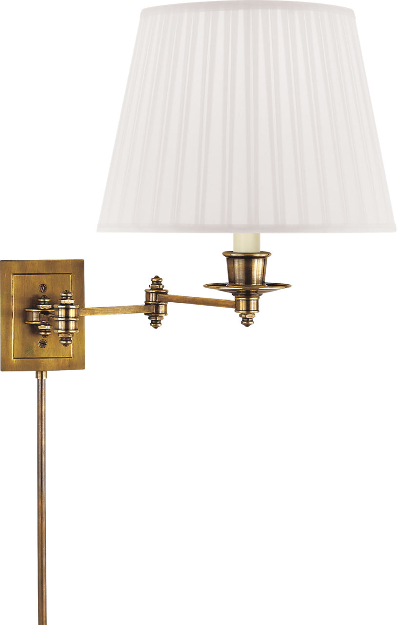 Triple Swing Arm Wall Lamp in Hand-Rubbed Antique Brass with Silk Shade