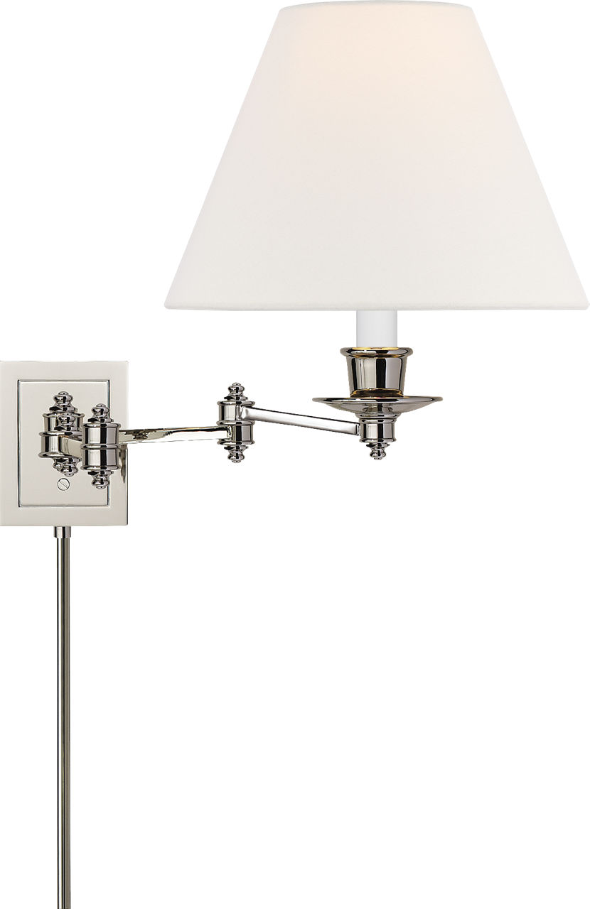 Triple Swing Arm Wall Lamp in Polished Nickel with Linen Shade
