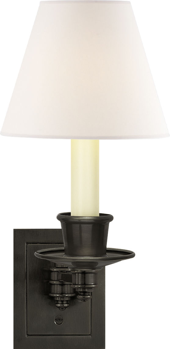 Single Swing Arm Sconce in Bronze with Linen Shade