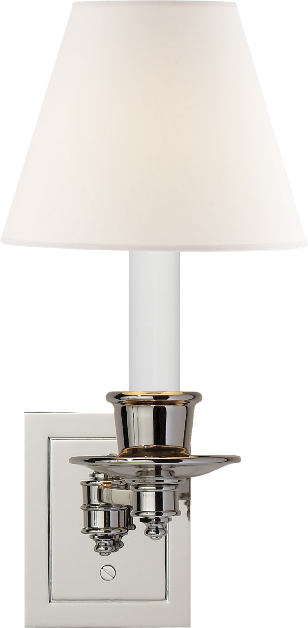 Single Swing Arm Sconce in Polished Nickel with Linen Shade