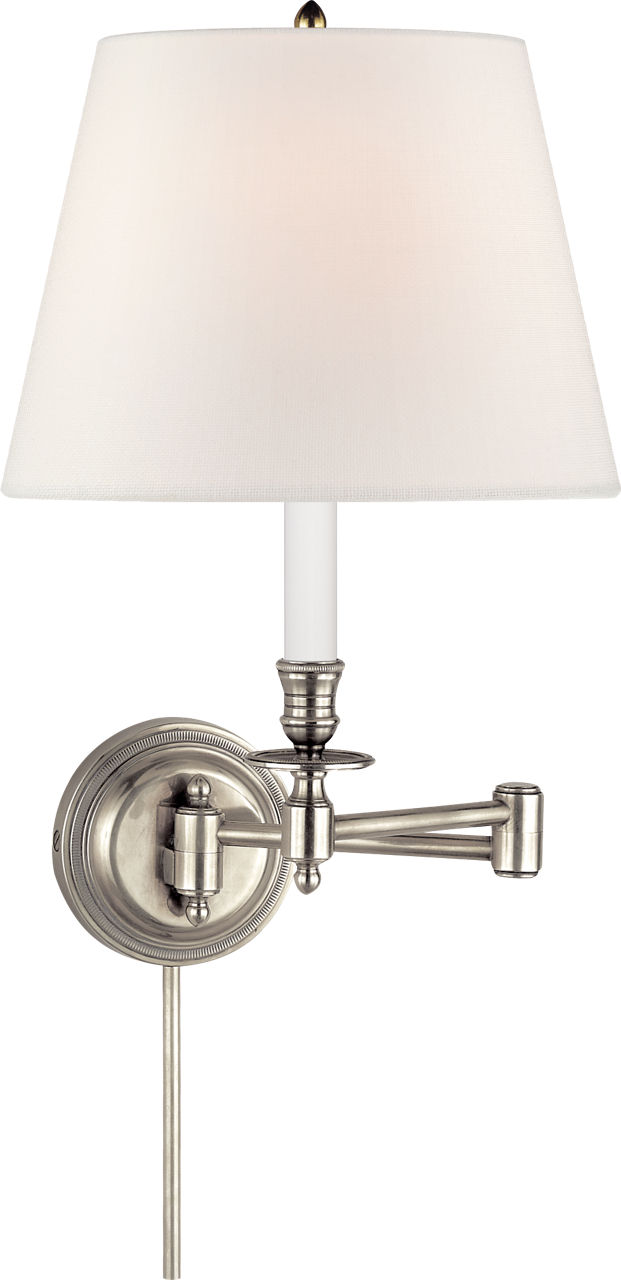 Candlestick Swing Arm in Antique Nickel with Linen Shade