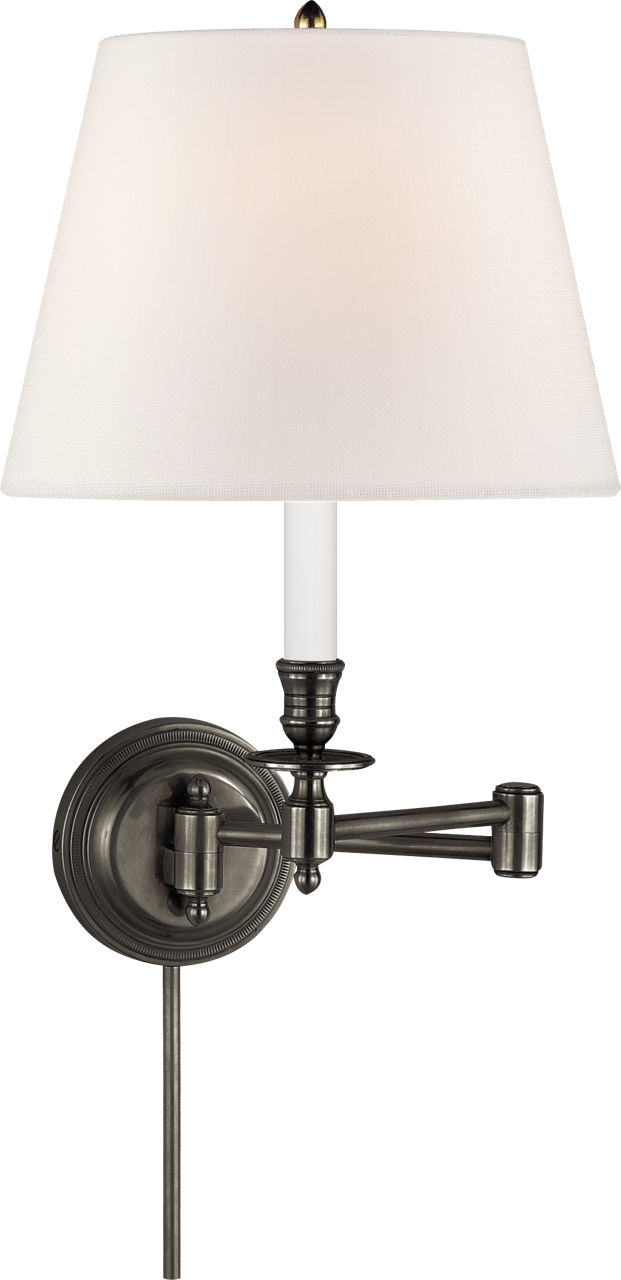 Candlestick Swing Arm in Bronze with Linen Shade