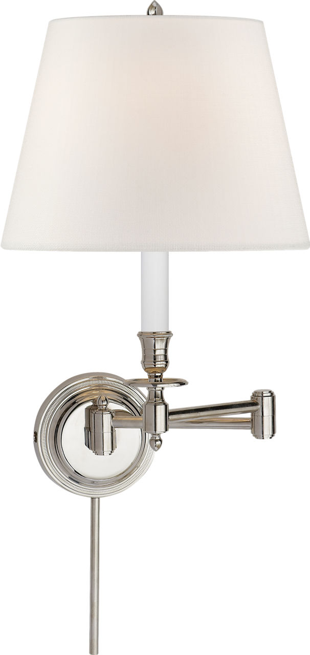 Candlestick Swing Arm in Polished Nickel with Linen Shade