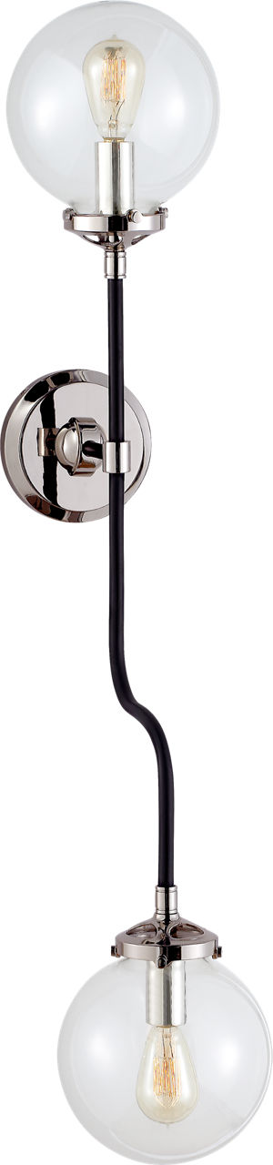 Bistro Double Wall Sconce in Polished Nickel with Clear Glass