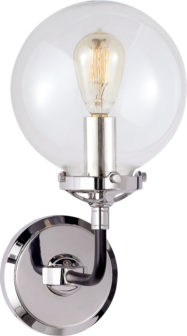 Bistro Single Light Sconce in Polished Nickel and Black with Clear Glass