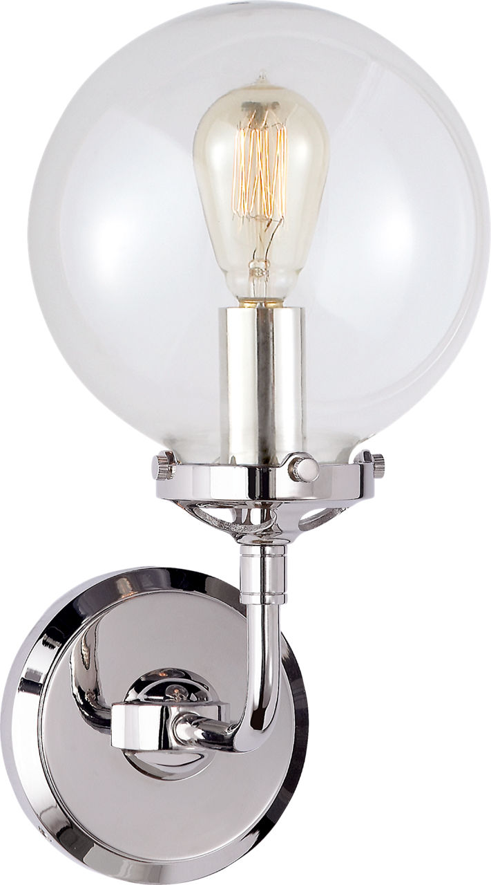 Bistro Single Light Sconce in Polished Nickel with Clear Glass