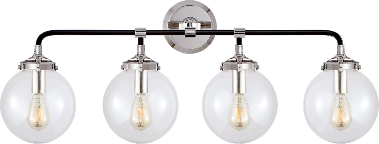 Bistro Four Light Bath Sconce in Polished Nickel and Black with Clear Glass