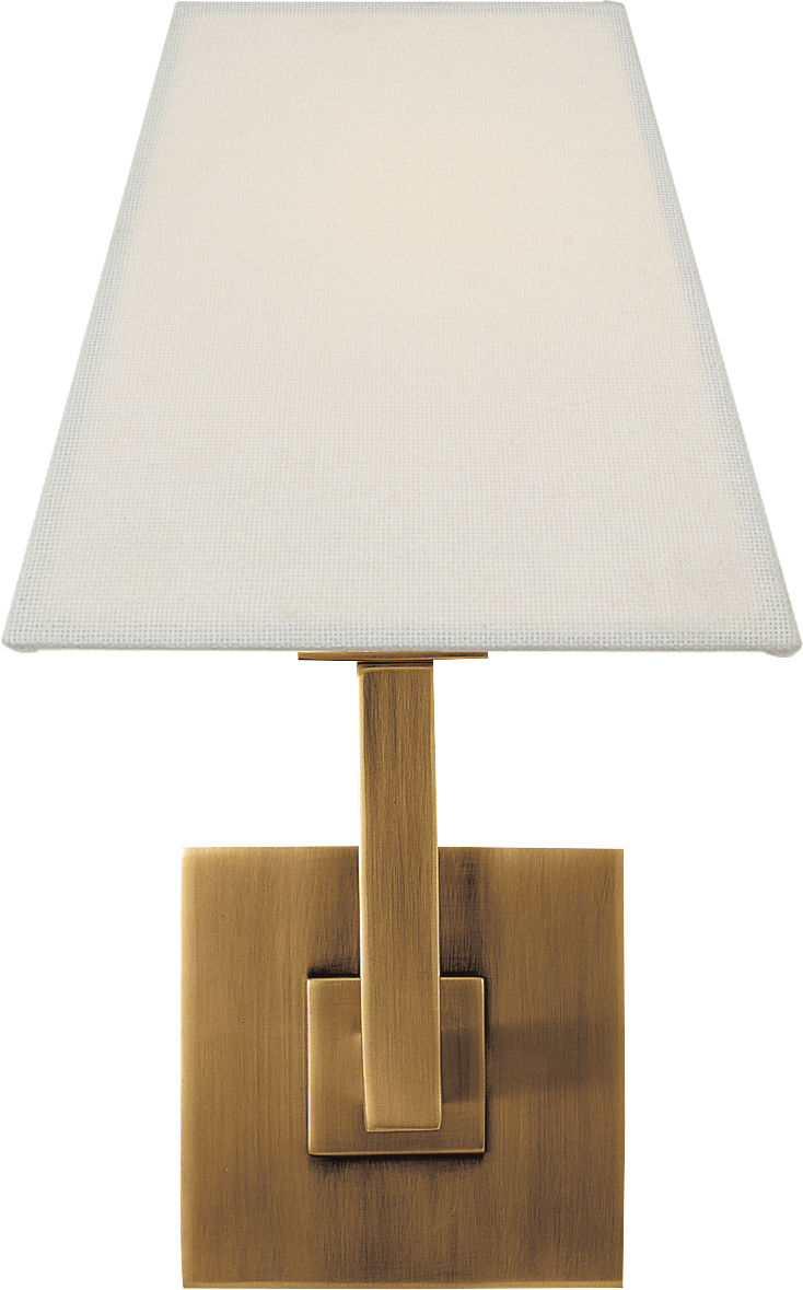 Architectural Wall Sconce in Hand-Rubbed Antique Brass with Square Linen Shade
