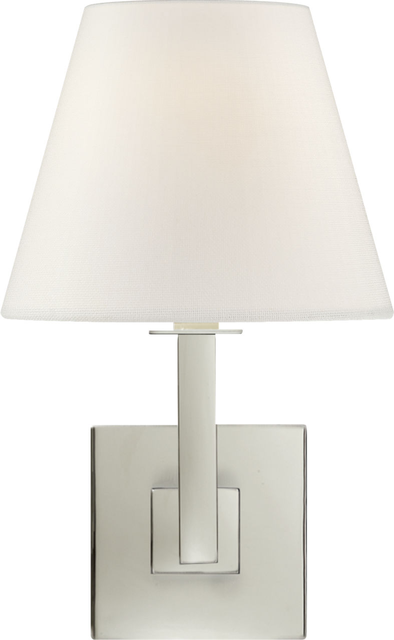 Architectural Wall Sconce in Polished Nickel with Linen Shade